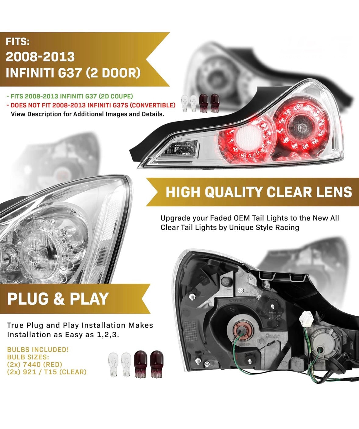 G37 COUPE CLEAR TAILLIGHTS